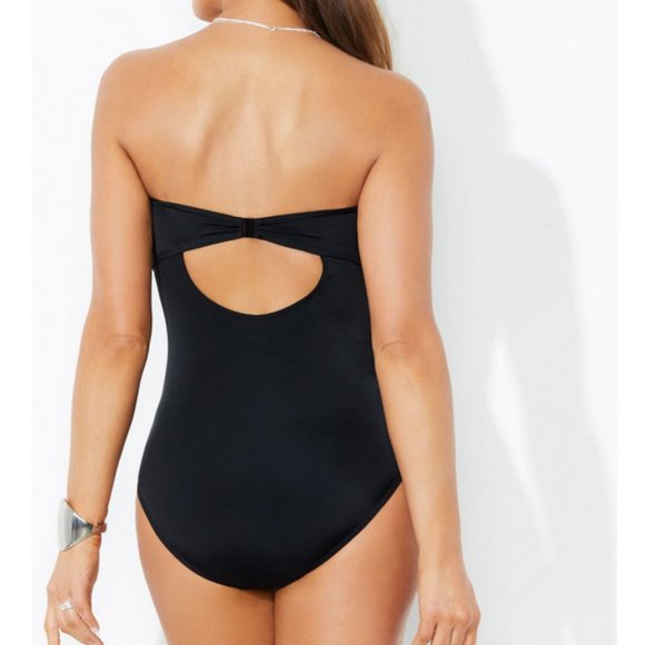 NWT Swimsuits For All. Colorblock Bandeau One Piece with Removable Straps. - Picture 3 of 5